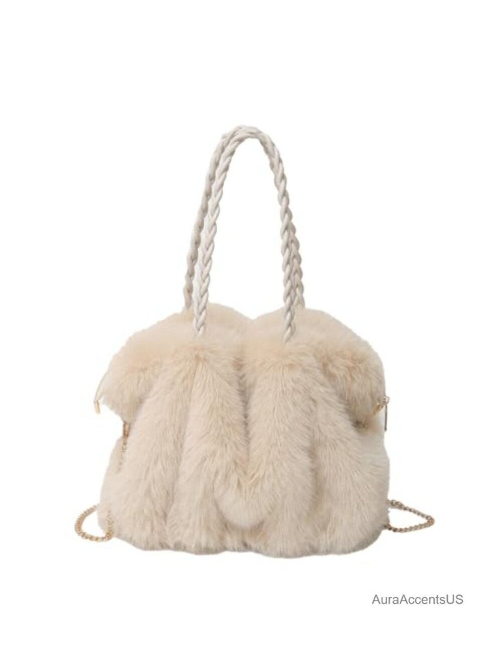 Faux Fur Tote Bag Fluffy Purse Furry Handbag with Chain Strap
